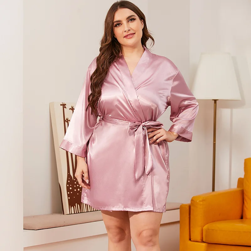 Women Sexy Silk Robe With Belt Short Satin Plus Size Kimono Robe Bridesmaid Party Dressing Gown Sleepwear Bathrobe