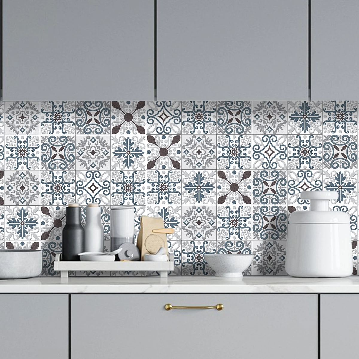 30pcs Self-Adhesive Waterproof Wall Stickers Black And White Patterns Home Decoration Wallpaper Tile Stickers Kitchen Bathroom