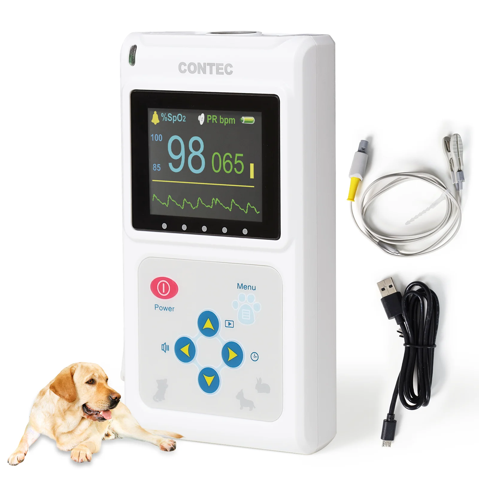 CONTEC Veterinary Pulse Oximeter Handheld Pulse Oximeter for Animals 24 hours SPO2 Pulse Rate Monitor Adjustable Alarm CMS60D-VE