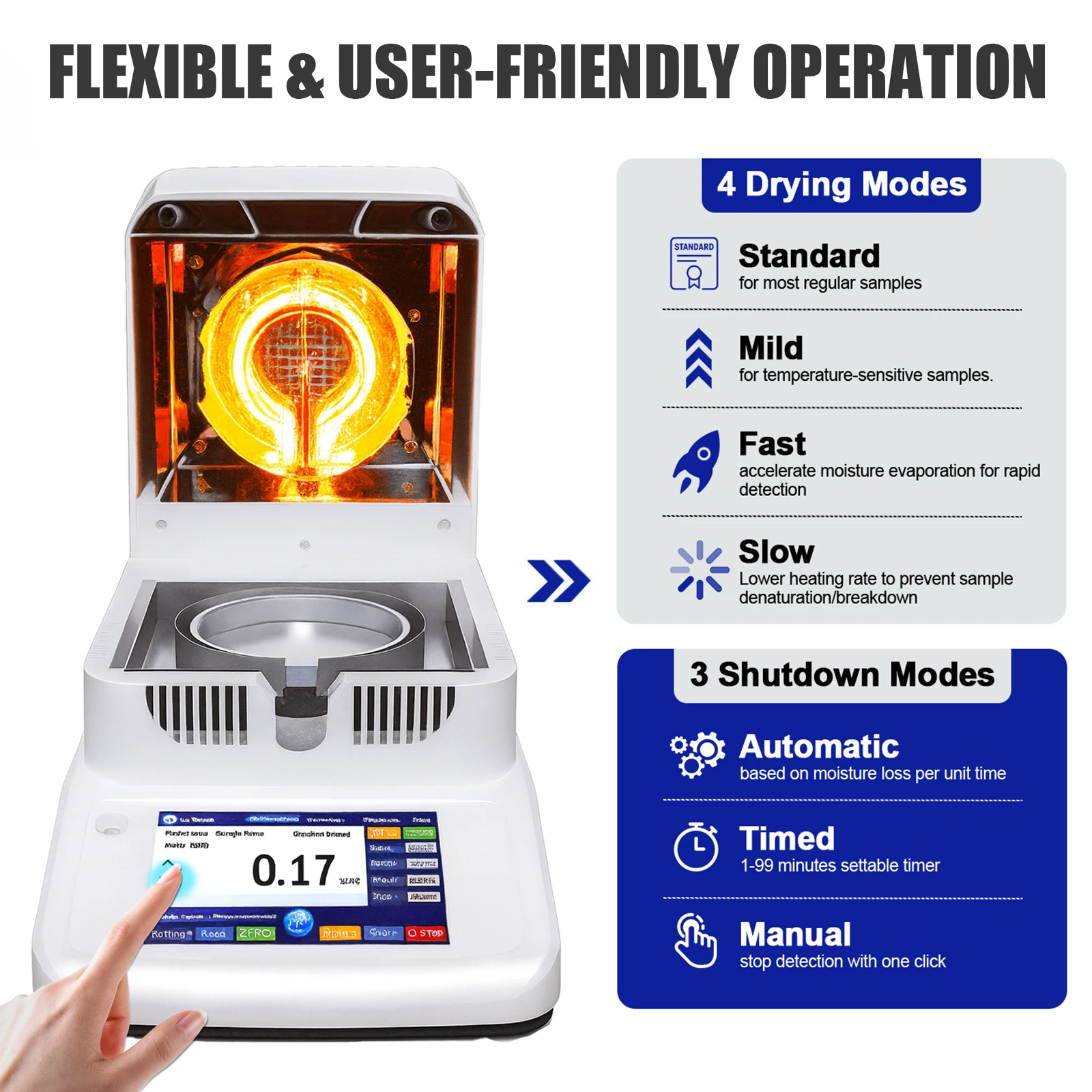 Professional Halogen Moisture Analyzer 0.001g High Precision 120g Capacity with Rapid Heating & Drying 40℃-180℃ for Lab Use