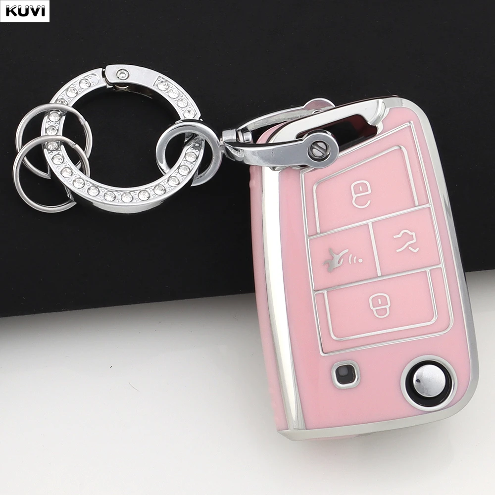 

Soft TPU Car Key Case Cover For 3 4 Buttons VW Volkswagen Golf 7 MK7 Tiguan MK2 For SEAT Ateca Leon FR 2 Ibiza For Skoda Octavia