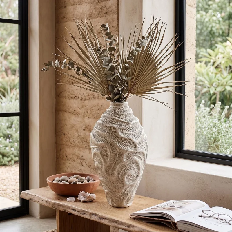 Artistic Line Texture Resin Vase Modern air-dried flower vase for living room entrance soft