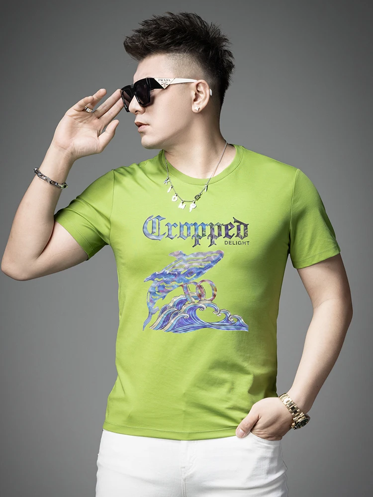 

Slim Fit ort Sve Men's T-irt Faionable Printed Summer Trendy round Ne Casual Youthful Regular Length Geometric Pat...