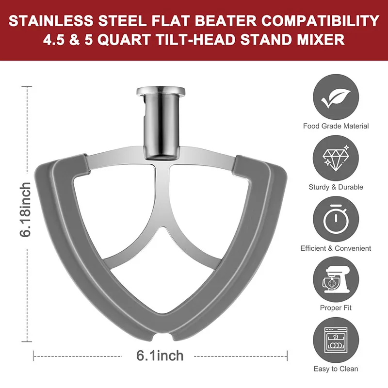 Stainless Steel Flex Edge Beater for Kitchenaid Beater attachment for 4.5qt-5qt Tilt-Head Stand Mixer Kitchenaid Accessories