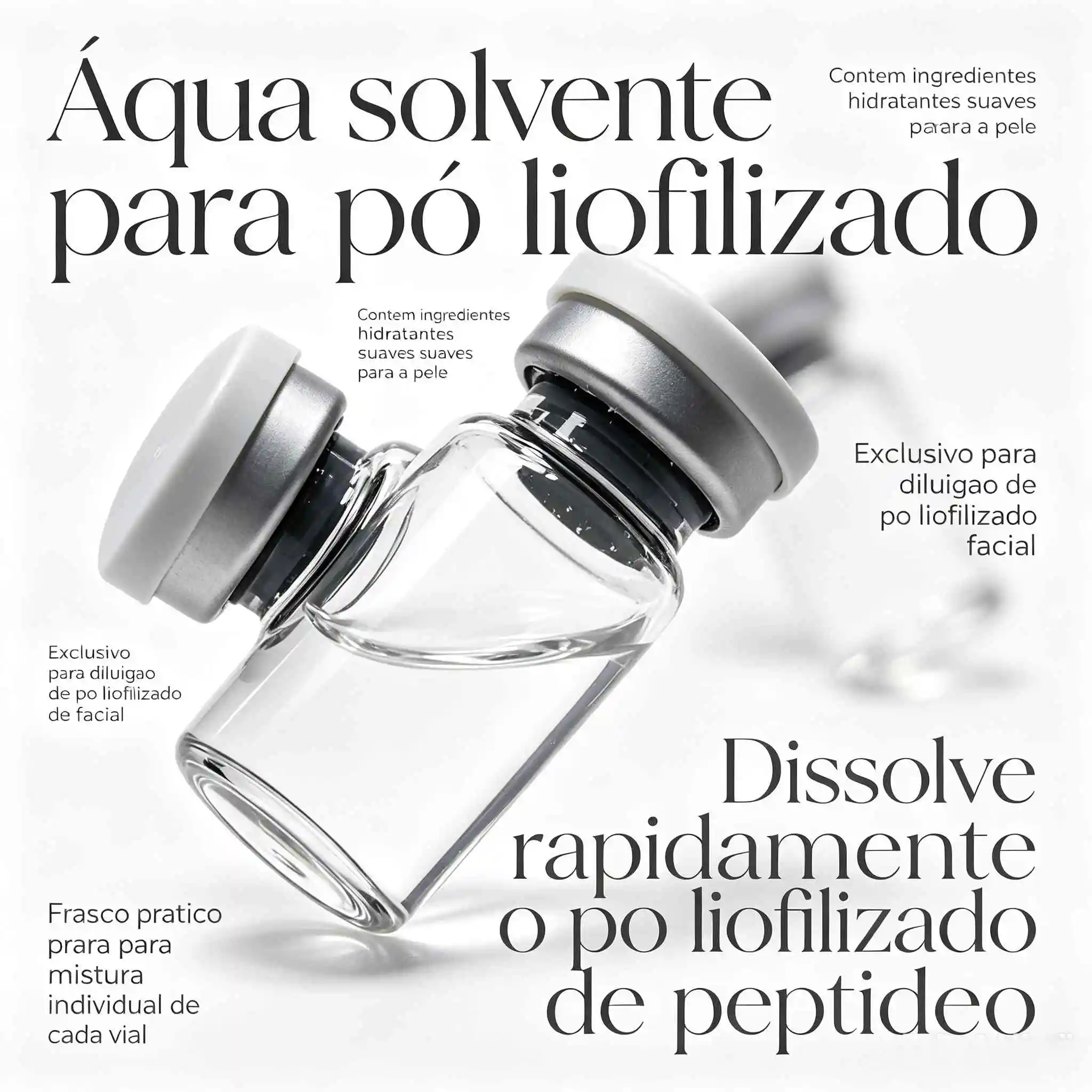 Cor da tampa variável. Solvente de Água Purificada Especial para Mistura de Pó Liofilizado Cosmético Facial, prepare séruns em casa.