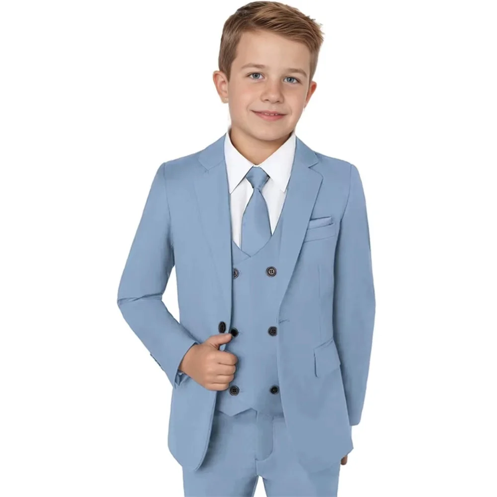 Jongens gekerfde reverspakken 3-delige trouwringdrageroutfit, klassieke elegante kinderpakset prestatieoutfit plus maat
