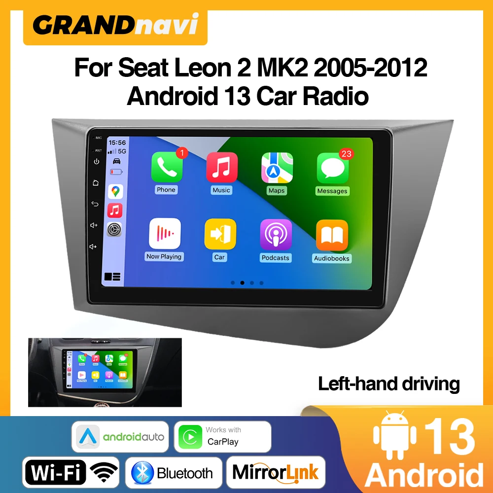 9inch Android 13 Car Radio Player Wireless Carplay Android Auto For Seat Leon 2 MK2 2005-2012 4G GPS WIFI Stereo Head Unit 2Din