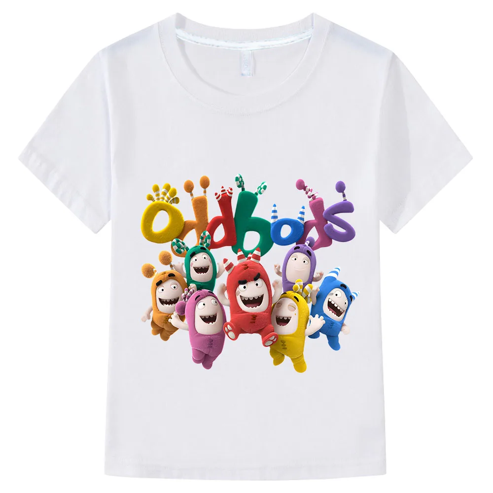 Anime Oddbods T-Shirt Bonito para Crianças, 100% Algodão, Manga Curta, Kawaii Impressão Tees para Meninos e Meninas, Confortável Crianças Tee