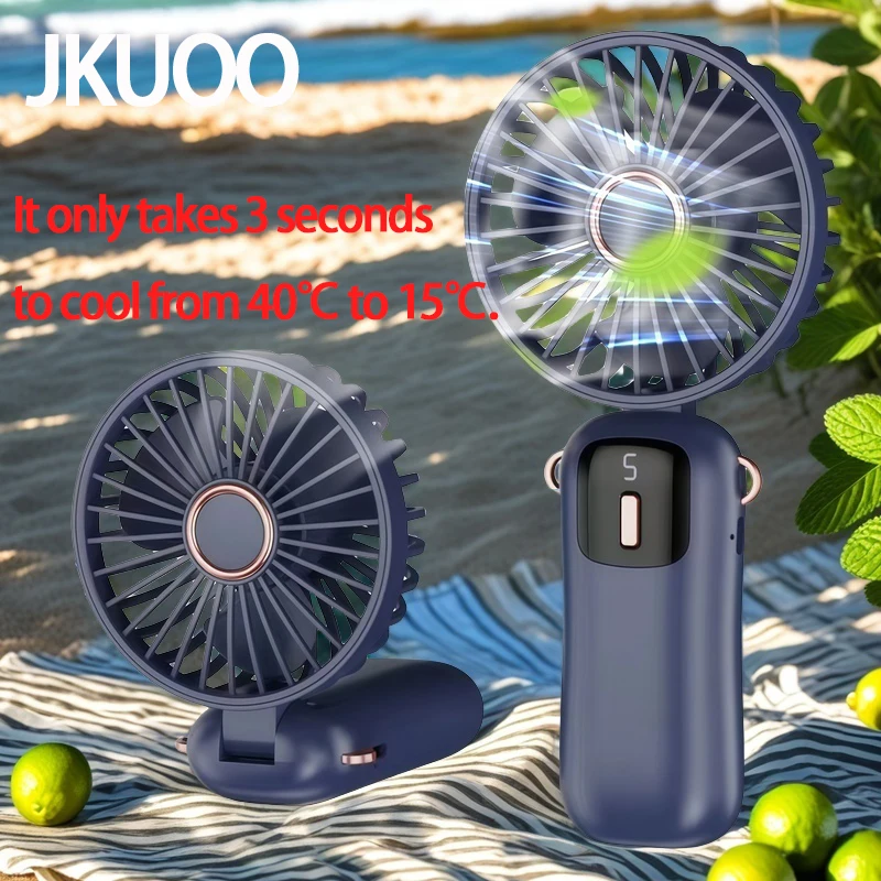 JKUOO Portable Handheld Fan, Battery Operated Fan with Base, 8 Hours, Digital Display, 5 Speeds, 90 °   Adjustable, Rechargeable