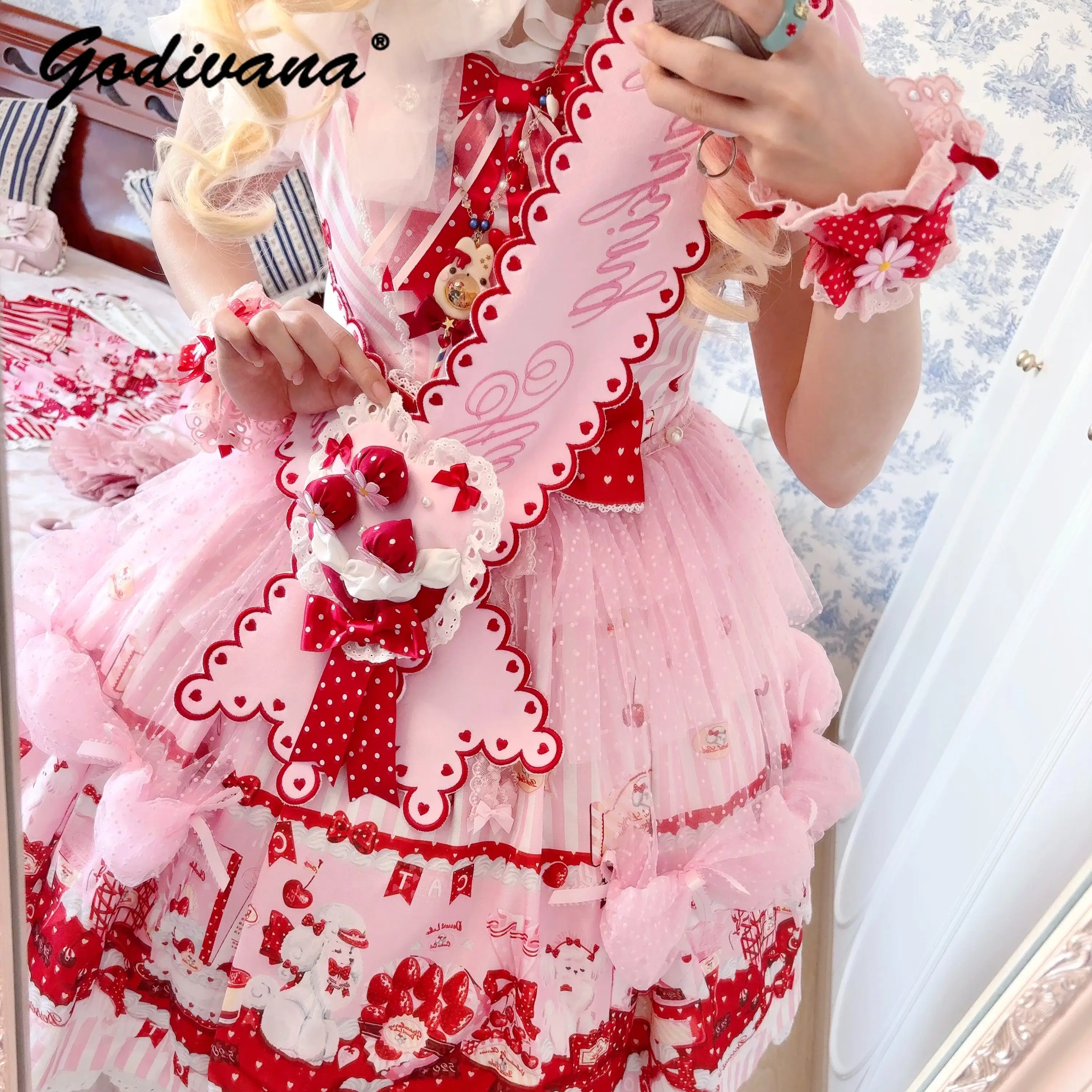 Sweet Handmade Lolita Sash Set Donut & Macaron Letter Color Block Ribbon Kawaii Sweet Lolita Outfit Accessories