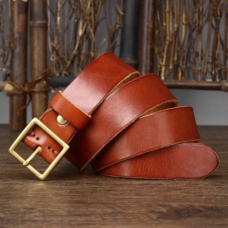 3.3CM Pure Cowhide Genuine Leather for Men\'s Women High Quality Jeans Brass Buckle Belts Cowboy Fashion Designer Matching Belt