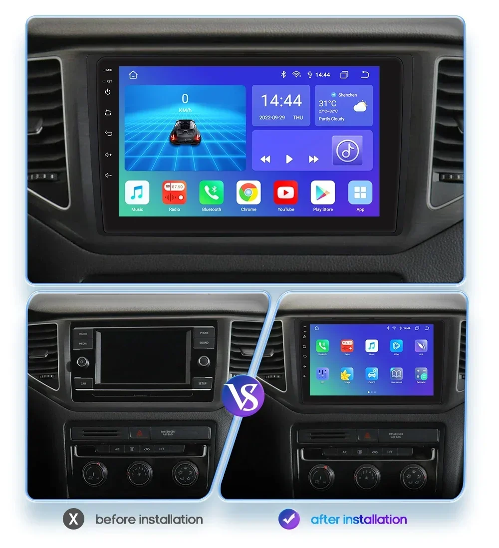 Carplay 4G 9" Car Radio Android for VW MQB Polo Plus T-Cross Zoals T-Kruis T-Roc Tharu Sagitar Multimedia Player GPS 2Din Stereo