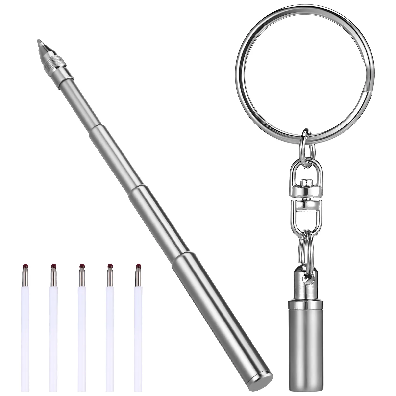 

Mini Keychain Pen Stainless Steel Telescoping Retractable Ballpoint Pocket Pen Smooth Tip with Extra Refills for on The Go Use