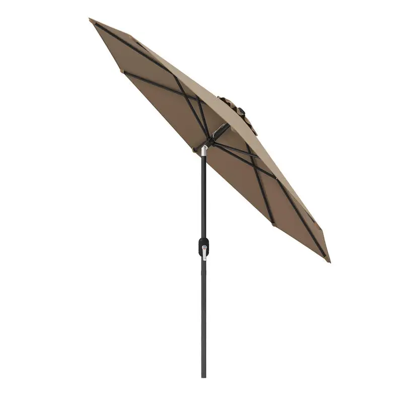 9Ft Outdoor Patio Market Umbrella, Polyester Fabric With Crank Lift And Push Button Tilt, 8 Ribs Air Vent Design For Garden Camping, Beige
