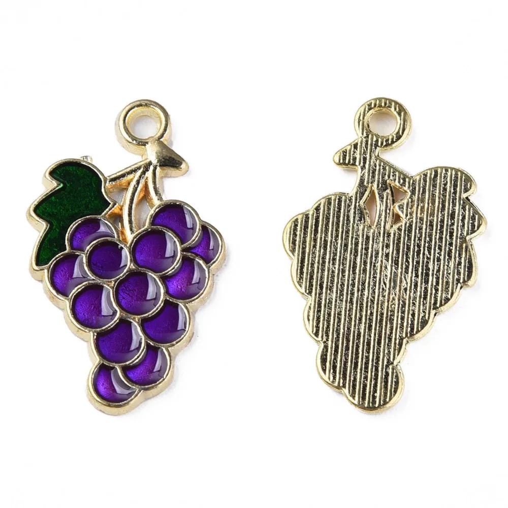 100Pcs Alloy Enamel Pendants, Cadmium Free & Lead Free, Light Gold, Grape, Indigo, 26x15.5x1.5mm, Hole: 2mm