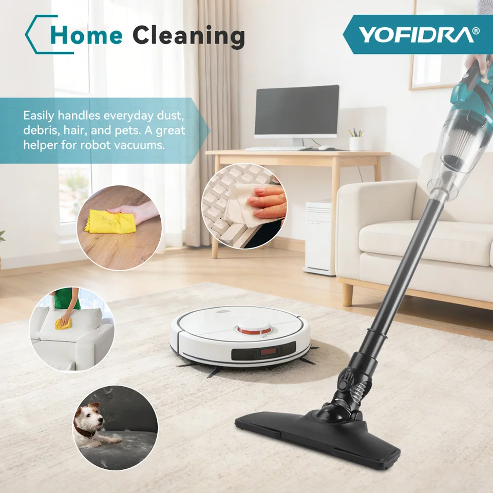 YOFIDRAコードレスハンディ掃除機、強力充電式家庭用掃除ツール、車や