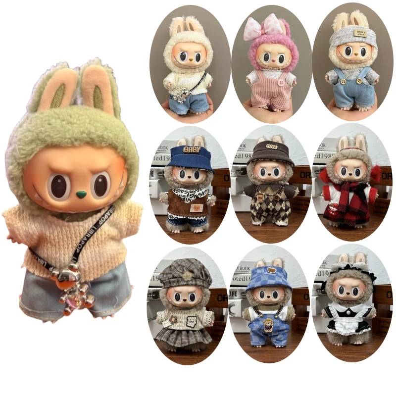 

For V1/2/3 Labubu T-shirts Pants Bear Pendant Dolls Clothes Set Sweater Hat Fashion Accessories Birthday Gifts Children's Toys