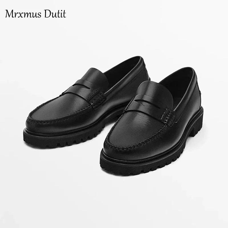 Mrxmus Dutit 2023 Autumn Fashion Men New Genuine Leather Suede Flat Loafers Commute Slip-on Shoes Solid Casual Simple Male Chic