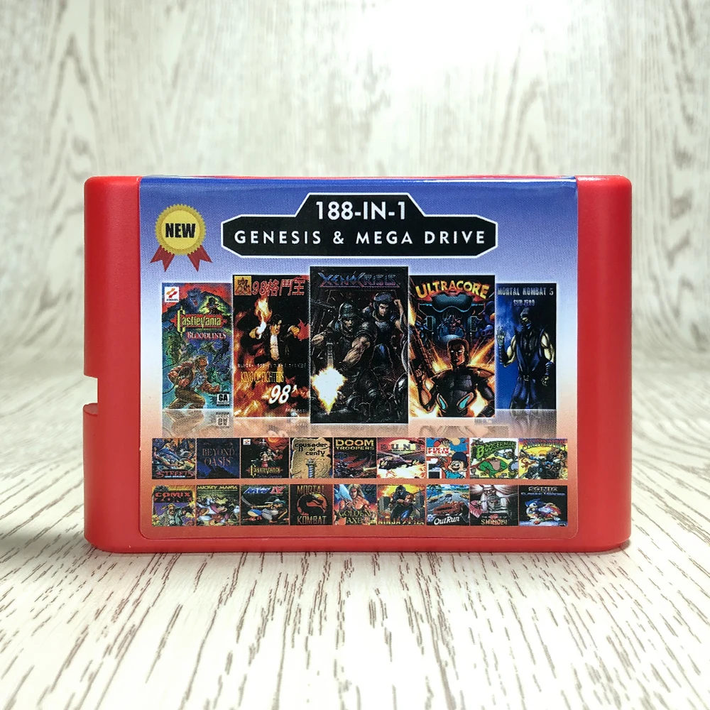 Super 188 in 1 New 2G Game Card For Sega Genesis Megadrive Video Game Console with Mortal Kombat 5 Ultracore Xeno