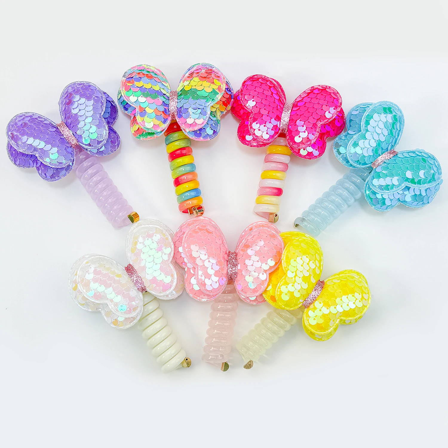 New Butterfly Elastic Hair Rope Cute Girls Telephone Wire Line Elasticity Hair Band For Kids Scrunchies Party Hair Accessories