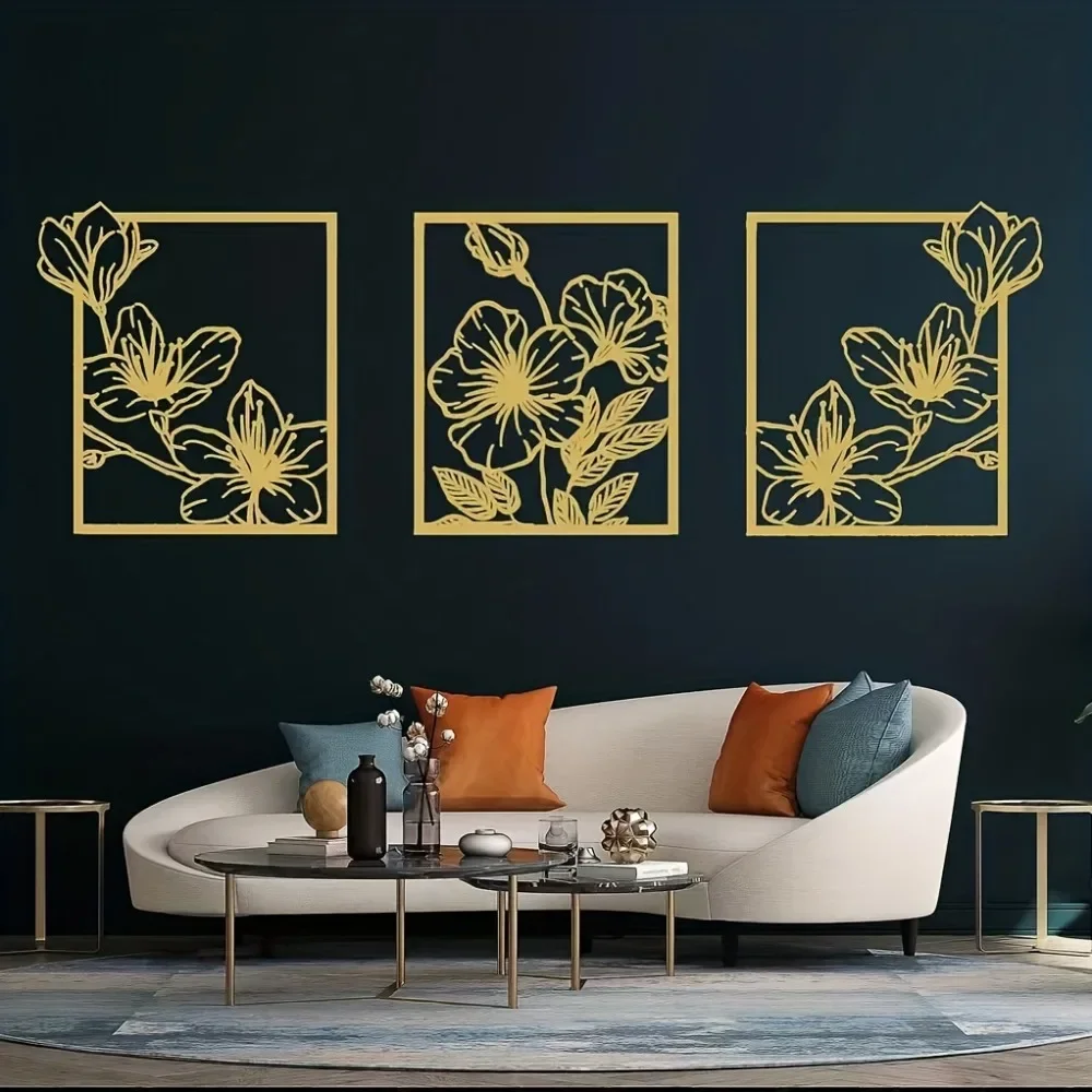 3pcs Lily and Tulip Metal Wall Art, Spring Floral Hanging Plaque for Home Decor, Housewarming Birthday Gift Ornament