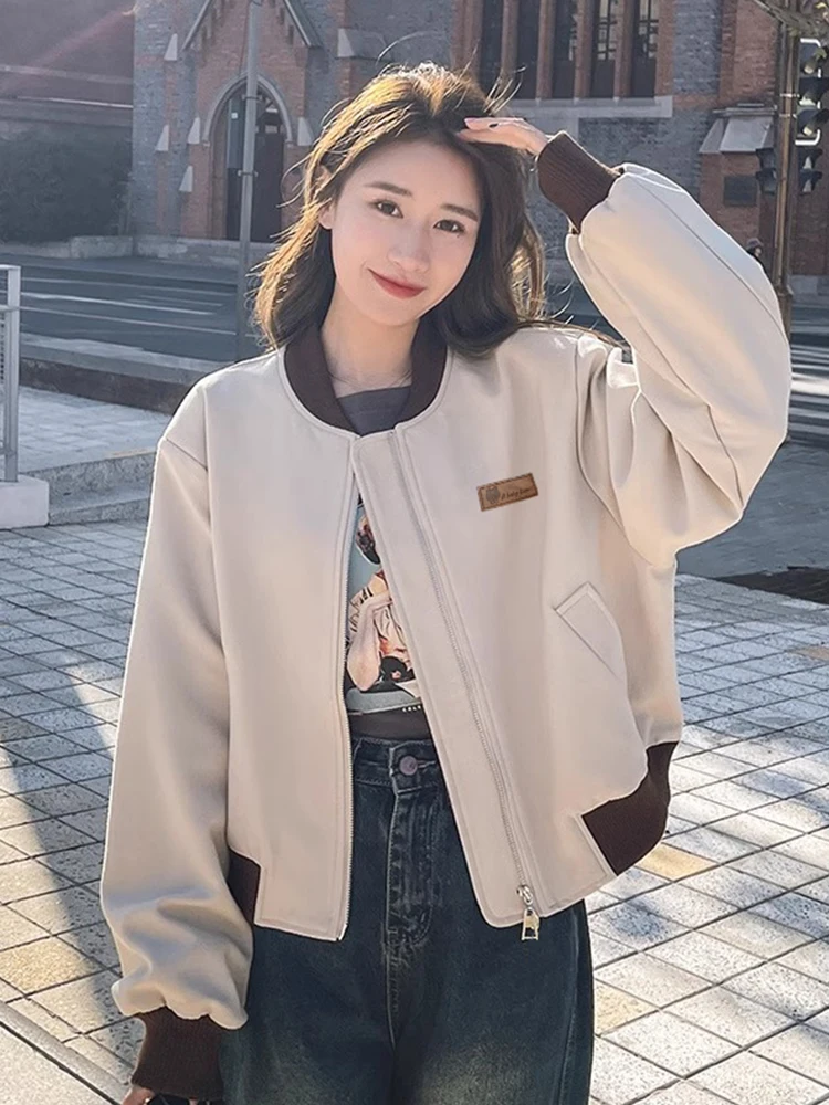 

Женские летние бейсбольные куртки из мягкой ткани, в стиле Харадзюку, с вырезами, двусторонние, для отдыха и работы, для кампуса, однобортные, шелковистые, в стиле OL