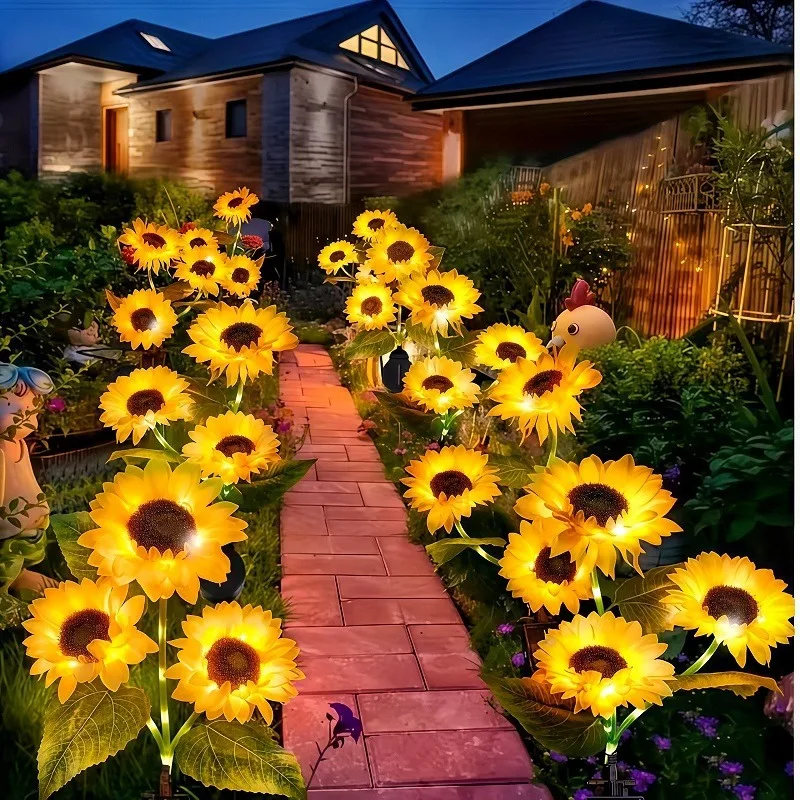 3 Heads Solar Simulation Sunflower LED Lights Garden Yard Lawn Night Lights Landscape Lamp Decor Christmas Flower Light