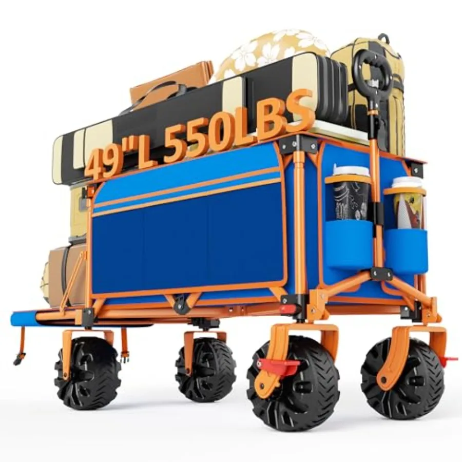 

Пляжная тележка-вагон 49 л, удлиненная, с большими колесами для песка, складная, усиленная, черная