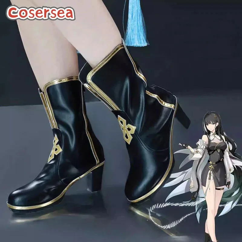 

Cosersea Healing You'tan Baizhi Cosplay Shoes Game Wuthering Waves Huaxu Academy Researcher Baizhi Black PU Leather Cosplay Boot