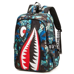 Cool shark mouth prints bagpack boy camouflage college bags unisex schoolbags waterproof backpacks student large capacity bags