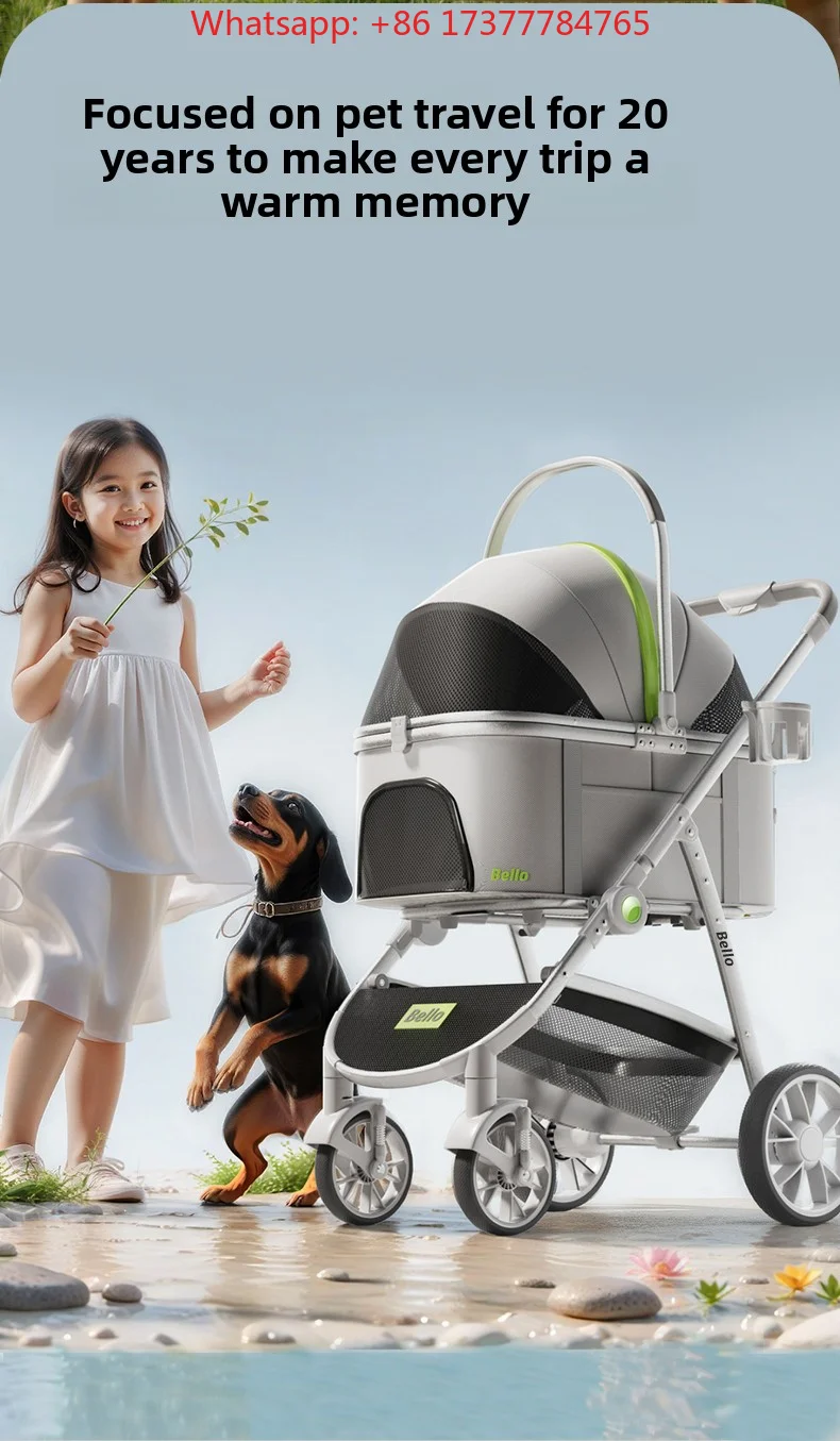 New Design Wholesale 4 Wheels Aluminum Medium Size for Small Medium Dog Cat to 60lbs Pet Dog Stroller Cat Stroller