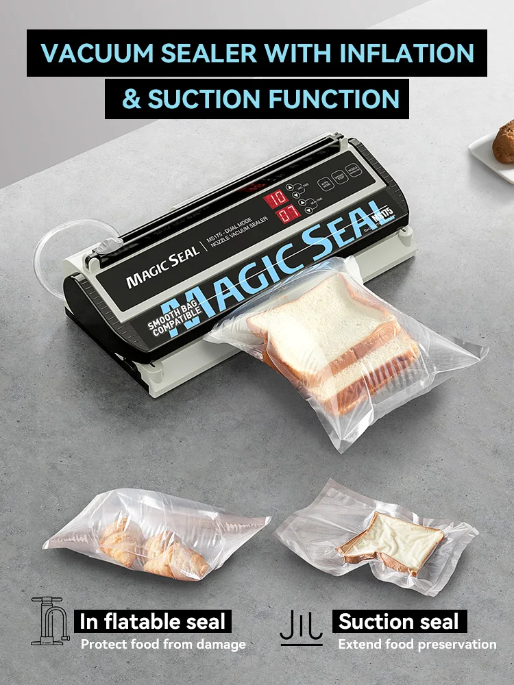 Magic Seal Vacuum Packaging Sealing machine food Kitchen vacuum Packer with 2Rolls 7.9\