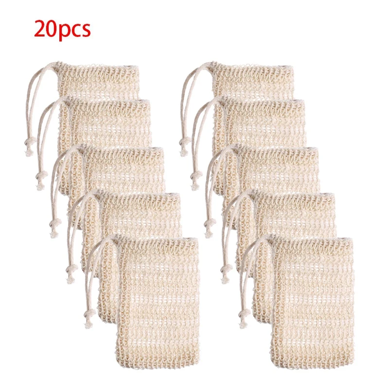 Bolsa de Sisal de malla con cordón, exfoliante, depurador de ducha, masaje de baño, paquete de 20