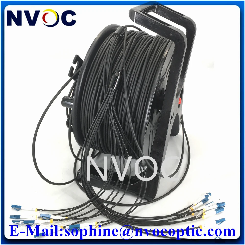 8Core,200M,SM,G657A1,LSZH/TPU 4.5/5.0mm Armored Black Cable,8C 200M LC-LC Armored Fiber Patch Cord Extension with PCD310 Reel