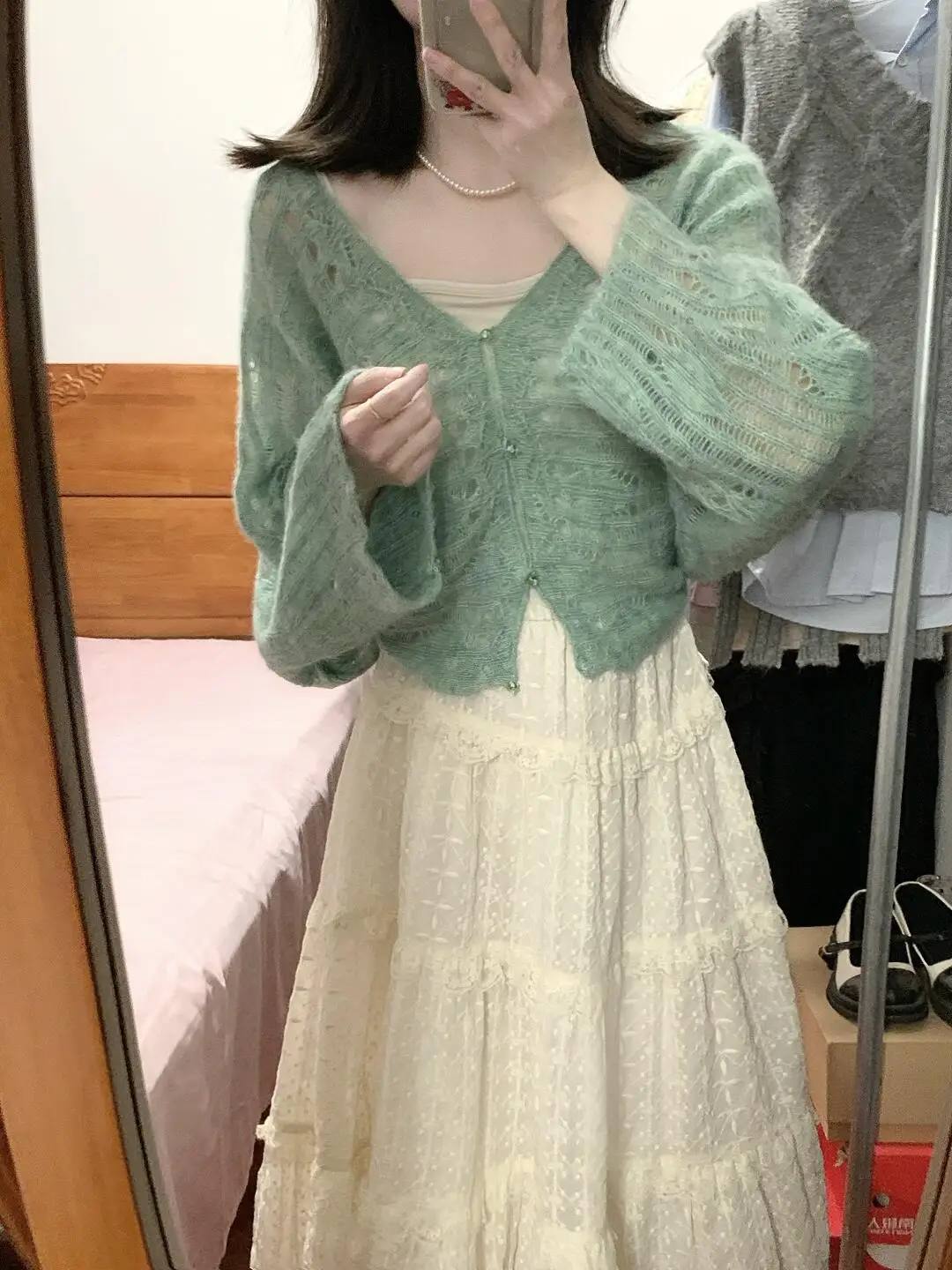 

Spring Summer Women's Knitted Hollow out Cardigan Lightweight Open Front Sweater Casual Loose Fit Long Sleeve V-Neck Top