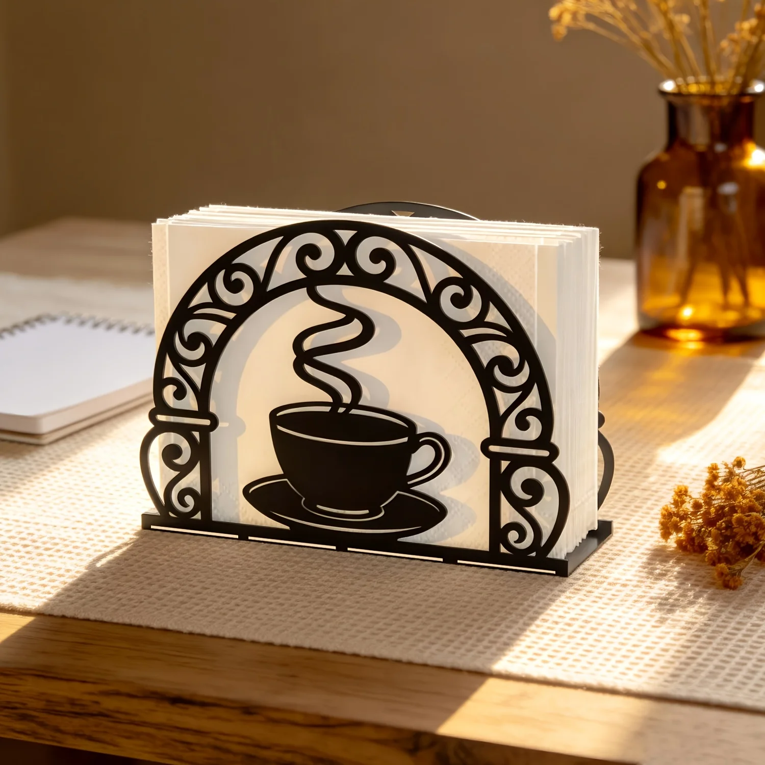 CIFBUY 2D Flat Coffee Pattern Napkin Holder Minimalist Art Metal Tissue Paper Stand For Dining Table Restaurant Hotel Cafe Home