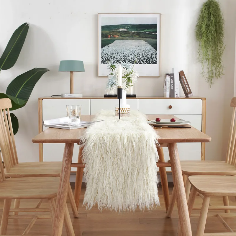

Американский длинноворсовый скатерть-дорожка цвета «Off-White», мягкий и уютный декор для стола на рождественскую вечеринку, простой в уходе, из искусственной шерсти, домашний текстиль