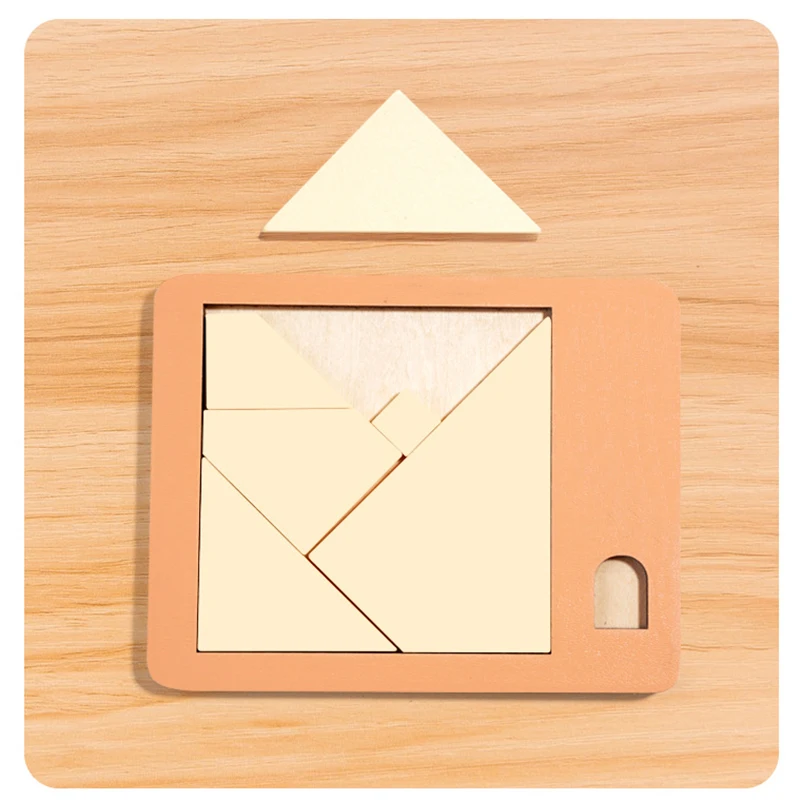 5pcs/set Geometric Wooden Puzzles Tangram IQ Mind Brain Teaser Jigsaw Puzzle Challenge Impossible Brain Burning Jigsaw Board