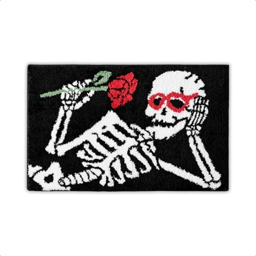 

Коврик для ванной на Хэллоуин, черный забавный череп, нескользящий коврик для ванной комнаты, водопоглощающий декор на Хэллоуин, скелет, декор комнаты на Хэллоуин для летучей мыши