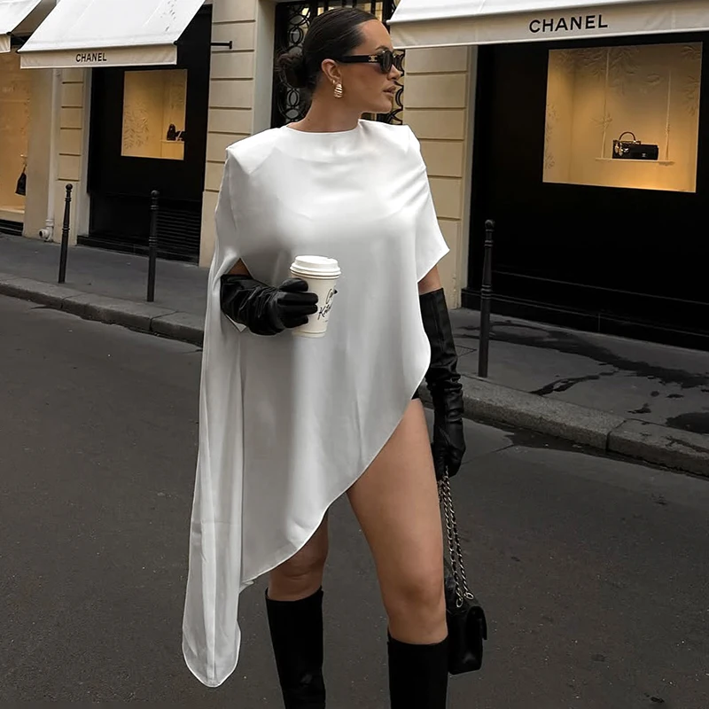 

CUTENOVA Women'S Fall Solid Color Top With Back Zipper Asymmetrical Hem Sleeveless Loose Versatile Blouse With Padded Shoulders