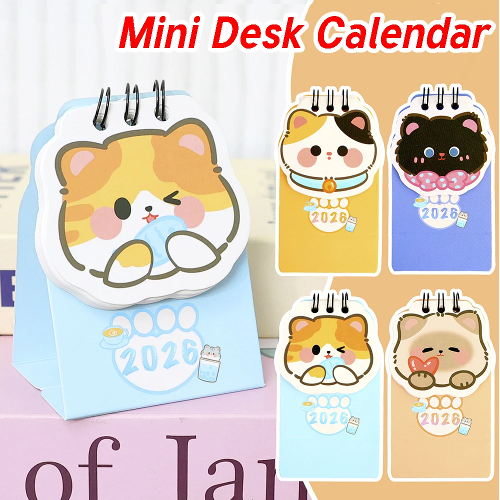 

2026 Cute Mini Desk Calendar Coil Cartoon Cute Cat Schedule Mark Desk Calendar Portable Daily Planner Ornament Desktop Ornaments