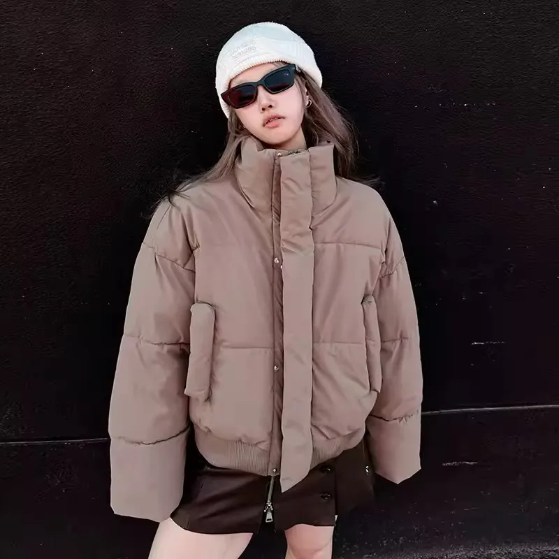 

Американские короткие парки для женщин Y2K в стиле хип-хоп, пуховая хлопковая куртка с воротником-стойкой, новая зимняя утолщенная теплая студенческая одежда для хлеба