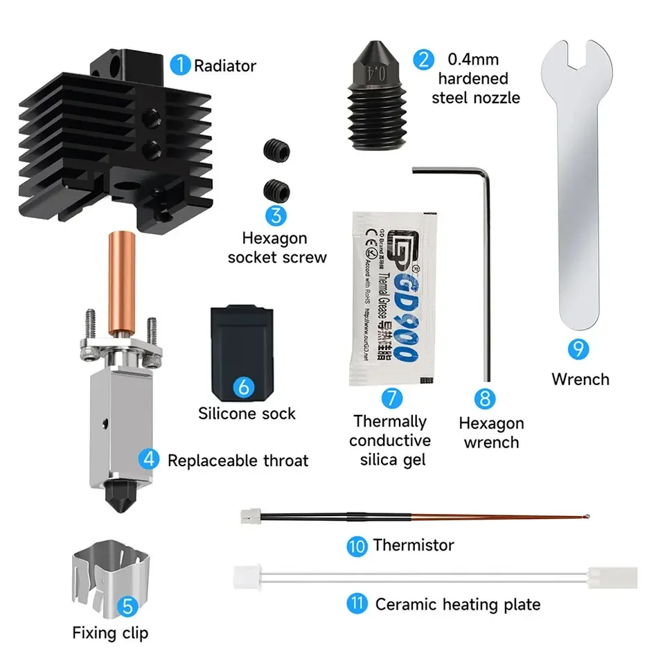 Zestaw Hotend do bambu lab X1 X1C P1P P1S hotend Upgrade 2.0 Wersja Hotend CHT Dysza do termistora Bambulab Hotend P1P