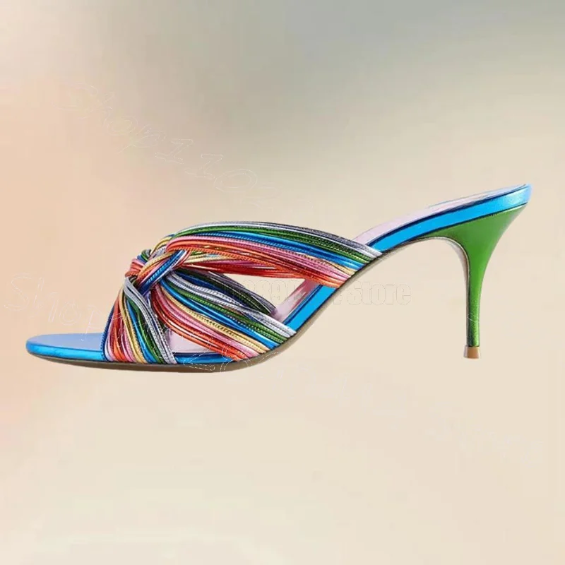

Colorful Strappy Knot Design Open Toe Slippers Slip On Women Shoes Thin High Heels Party Feast Outdoors 2025 Zapatos Para Mujere