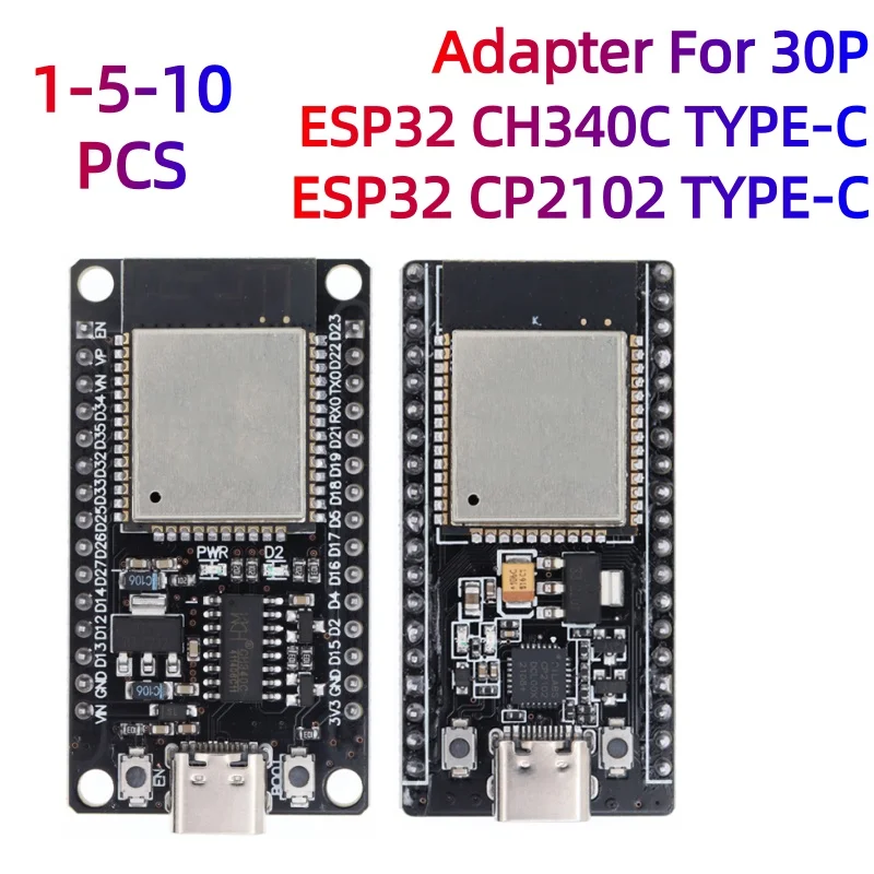 1~10PCS ESP32 CH340C TYPE-C USB CP2102 WiFi+Bluetooth Ultra-Low Power Dual Core ESP32-DevKitC-32 ESP-WROOM-32 Expansion Board