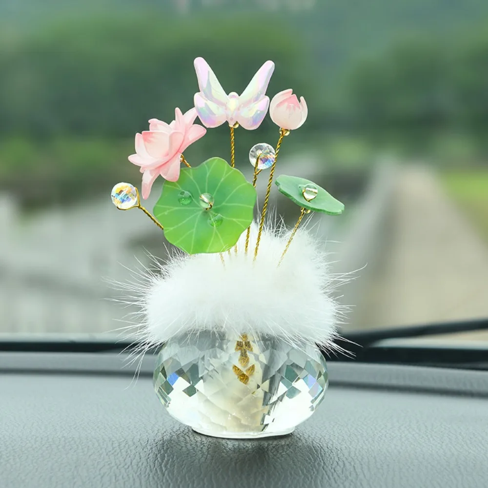 

Crystal Base Crystal Car Ornament Tulip Flowers Home & Office Decor Lucky Fruit Car Ornament with Handcrafted Crystal