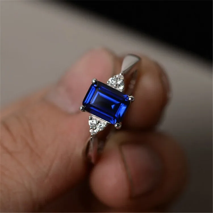 Women Silver Morganite Blue Zircon Ring Engagement Wedding Jewelry Size 6-10
