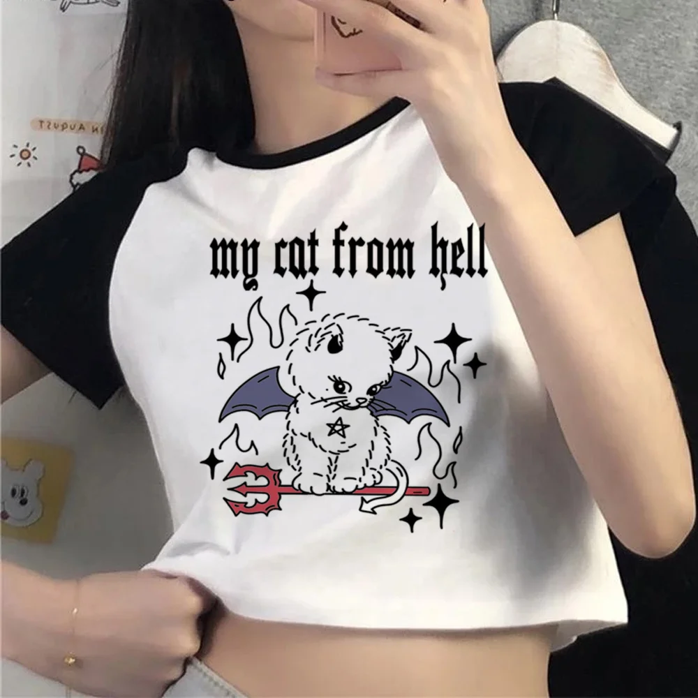 my cat from hell streetwear aesthetic fairy grunge crop top Woman hippie gothic Harajuku crop top