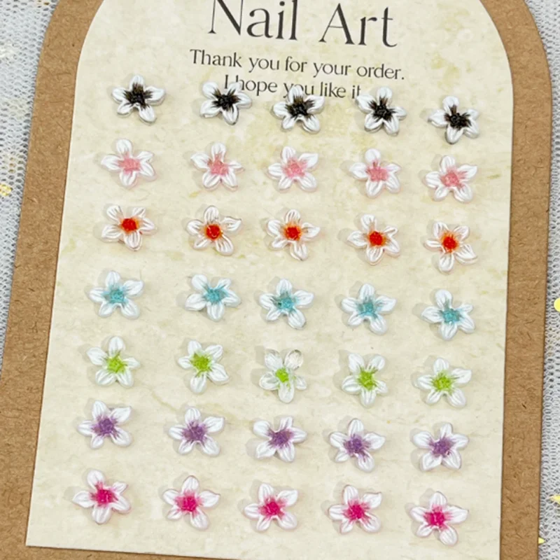 50Pcs Multicolored Mixed Irregular Five Petal Flower Nail Charms 3D Resin Ice Transparent Sakura Ins Style Nail DIY Accessories