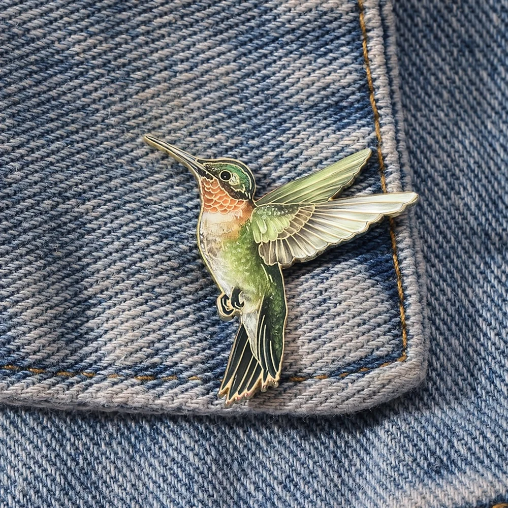 1 Stück grüne Kolibri-Emaille-Brosche |   Modische Dekorative Anstecknadel, Lässiger Stil, Zinklegierung-Material, Kawaii-Pin, Emaille-Pin